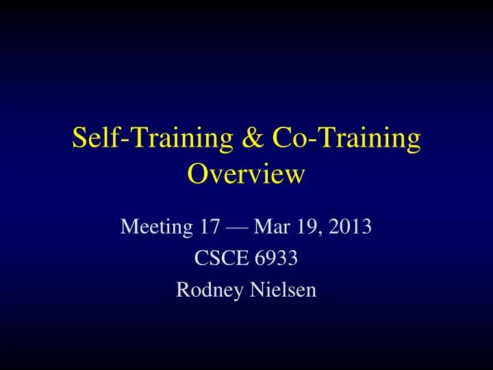 self training co training overview