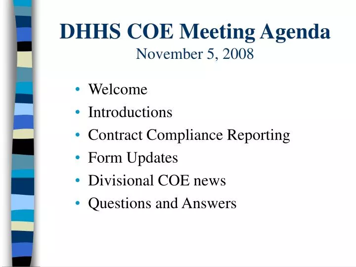 dhhs coe meeting agenda november 5 2008