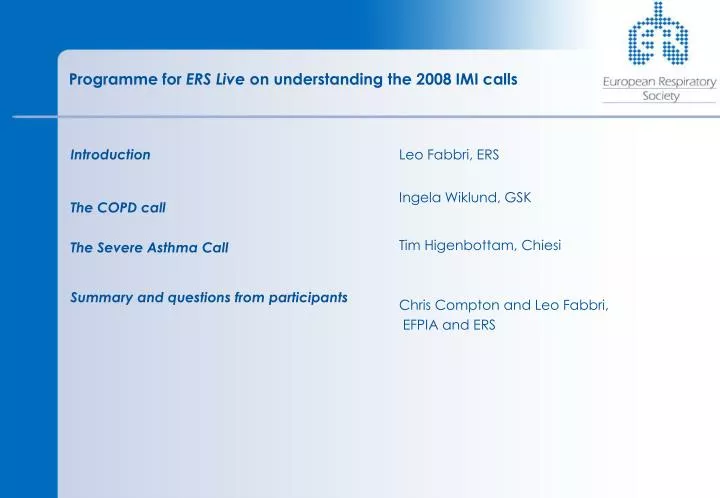 programme for ers live on understanding the 2008 imi calls