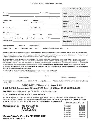 The Church of God --- Family Camp Application