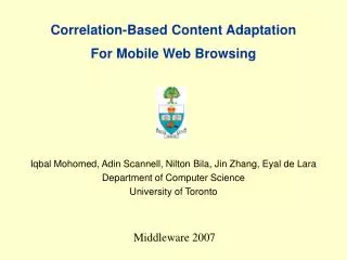 Correlation-Based Content Adaptation For Mobile Web Browsing