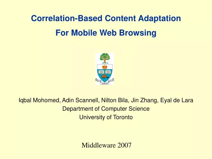 correlation based content adaptation for mobile web browsing