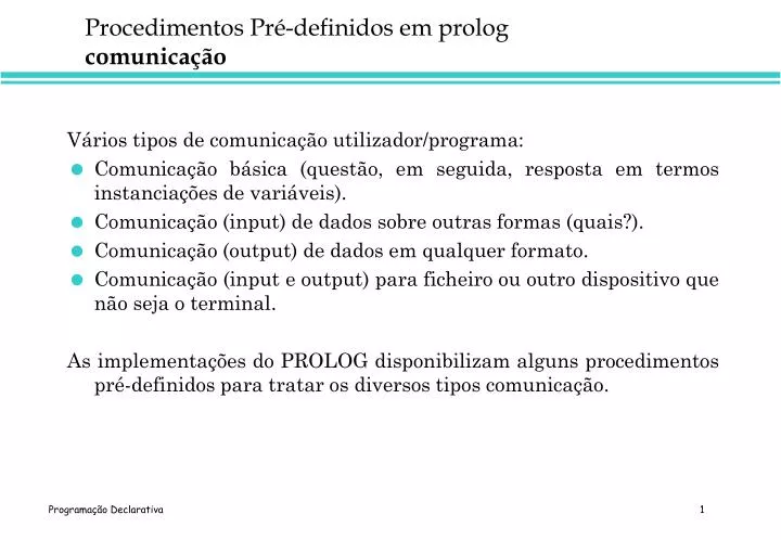 procedimentos pr definidos em prolog comunica o