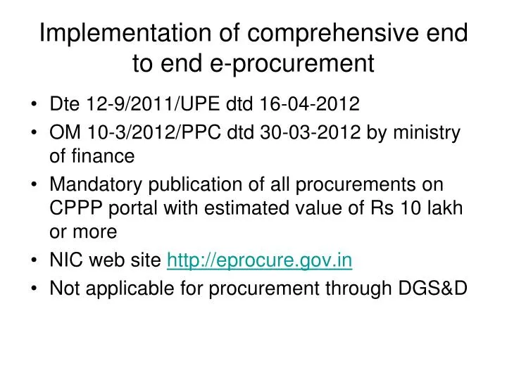 implementation of comprehensive end to end e procurement