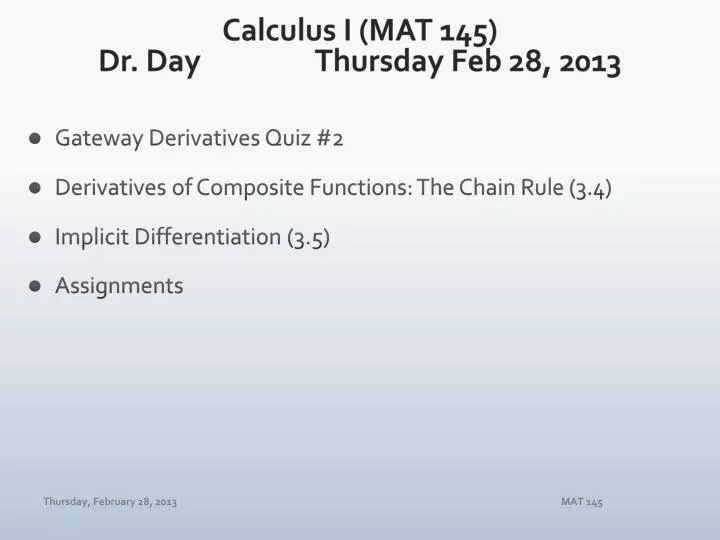 calculus i mat 145 dr day thursday feb 28 2013