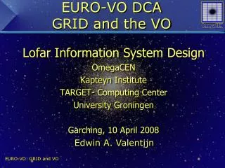 EURO-VO DCA GRID and the VO