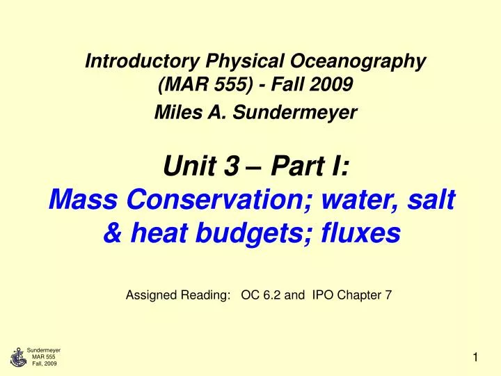 unit 3 part i mass conservation water salt heat budgets fluxes