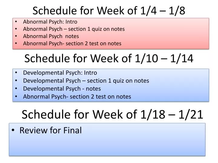 schedule for week of 1 4 1 8
