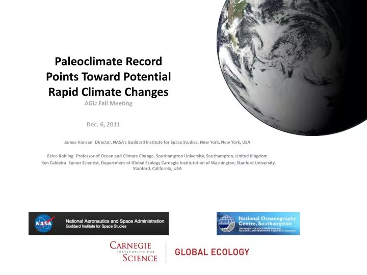 paleoclimate record points toward potential rapid climate changes agu fall meeting dec 6 2011