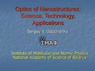 optics of nanostructures science technology applications sergey v gaponenko