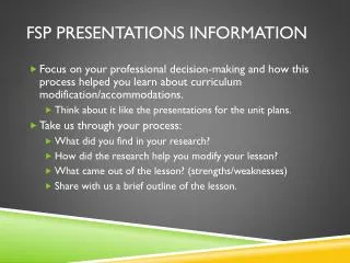FSP Presentations Information