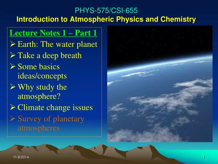phys 575 csi 655 introduction to atmospheric physics and chemistry