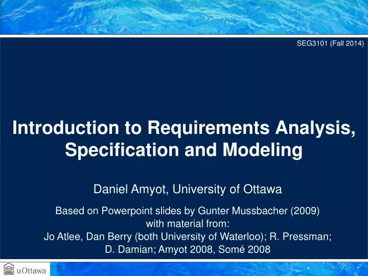 introduction to requirements analysis specification and modeling