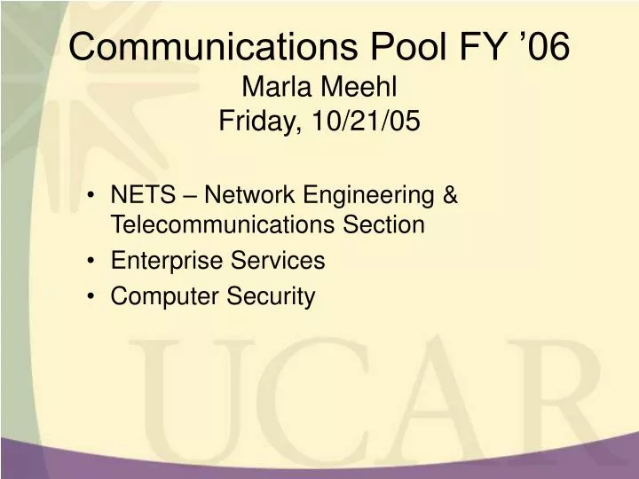 communications pool fy 06 marla meehl friday 10 21 05