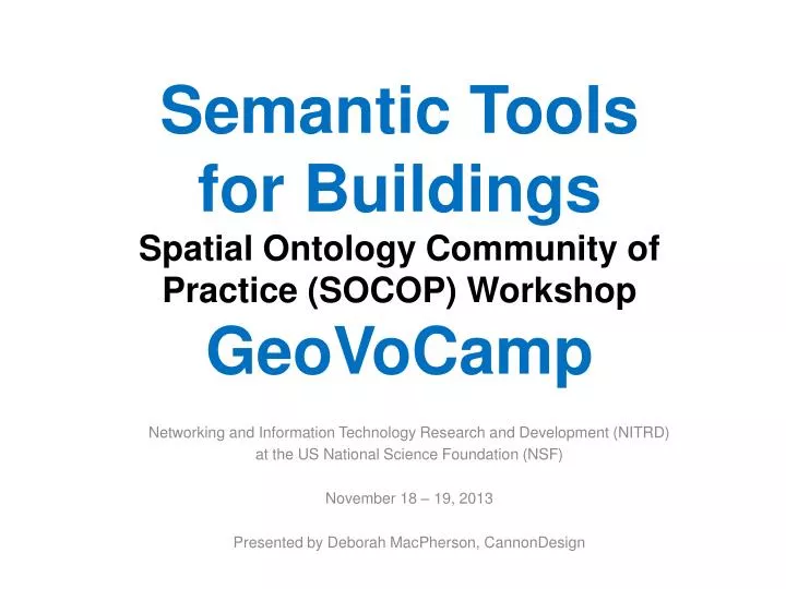 semantic tools for buildings spatial ontology community of practice socop workshop geovocamp