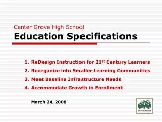 Center Grove High School Education Specifications