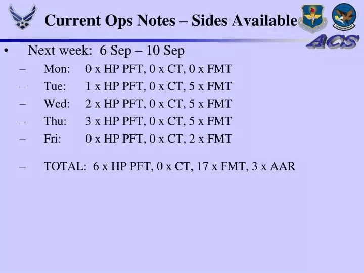 current ops notes sides available