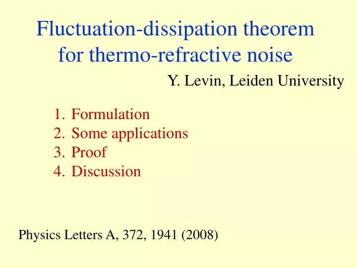 fluctuation dissipation theorem for thermo refractive noise