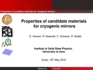 Properties of candidate materials for cryogenic mirrors