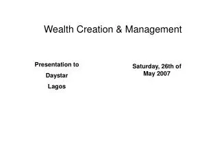 Wealth Creation &amp; Management