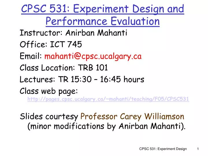 cpsc 531 experiment design and performance evaluation