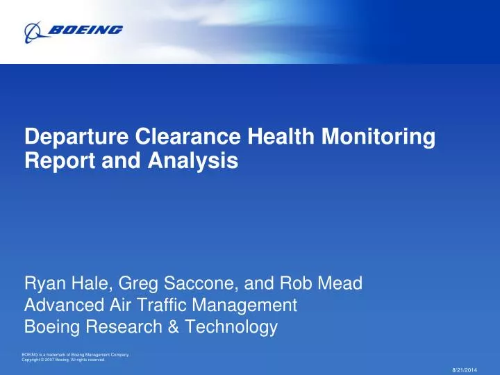 departure clearance health monitoring report and analysis