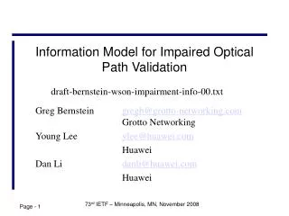 Information Model for Impaired Optical Path Validation