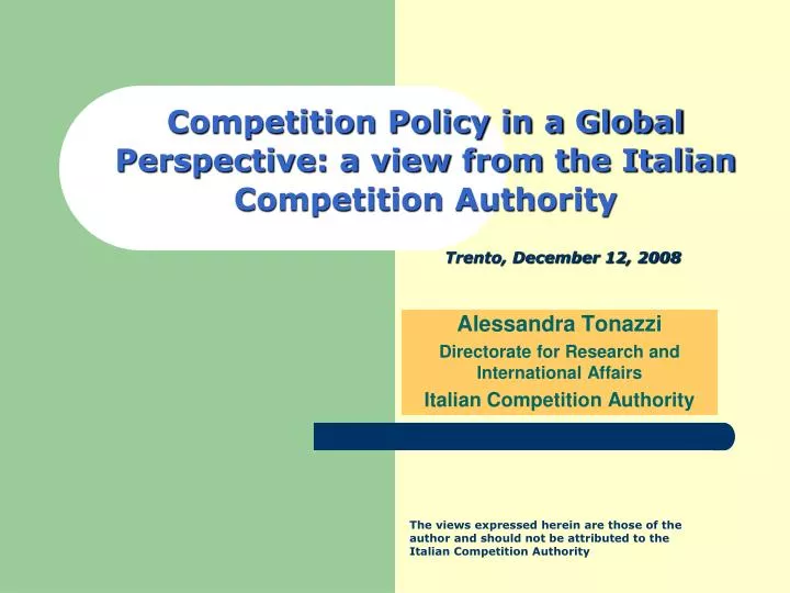 competition policy in a global perspective a view from the italian competition authority