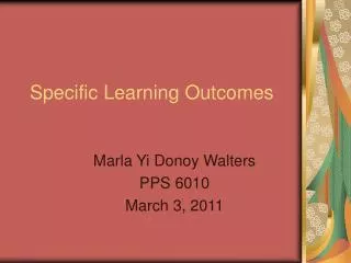 Specific Learning Outcomes