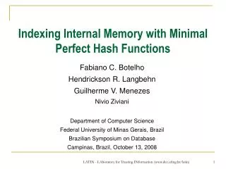 Indexing Internal Memory with Minimal Perfect Hash Functions