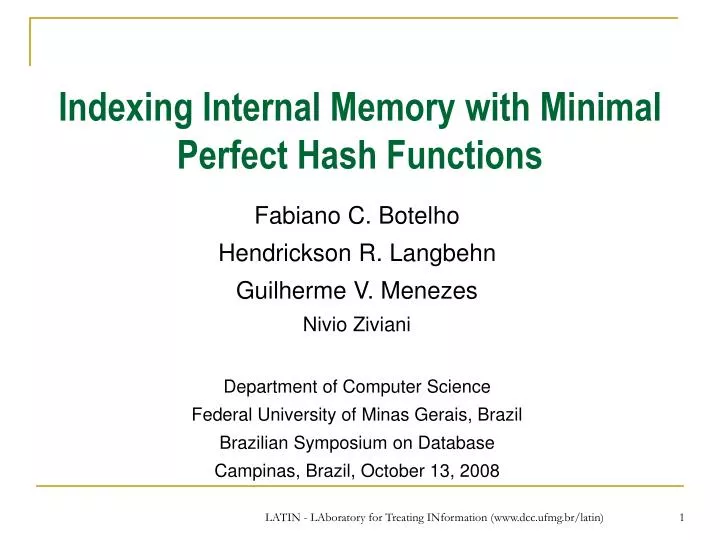 indexing internal memory with minimal perfect hash functions