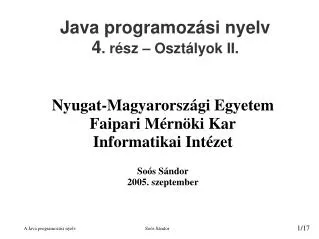 nyugat magyarorsz gi egyetem faipari m rn ki kar informatikai int zet so s s ndor 2005 szeptember