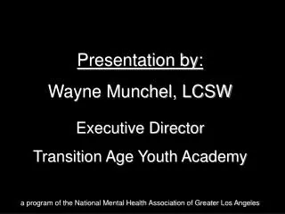 Presentation by: Wayne Munchel, LCSW Executive Director Transition Age Youth Academy