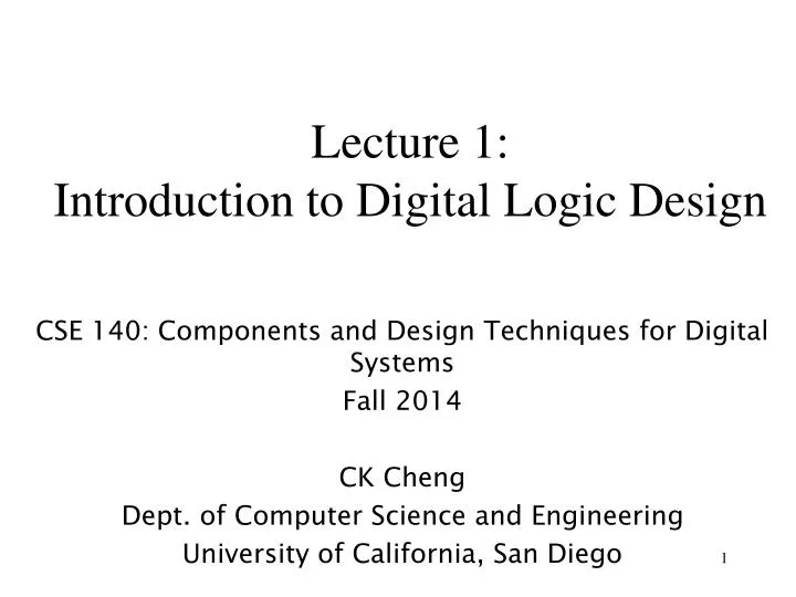 lecture 1 introduction to digital logic design