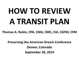 HOW TO REVIEW A TRANSIT PLAN