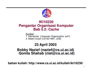 IKI10230 Pengantar Organisasi Komputer Bab 5.2: Cache