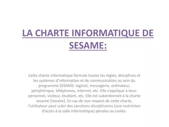 la charte informatique de sesame