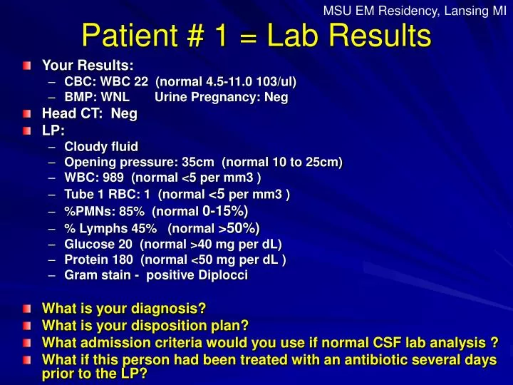 patient 1 lab results