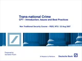 Trans-national Crime CFT - Introduction, Issues and Best Practices