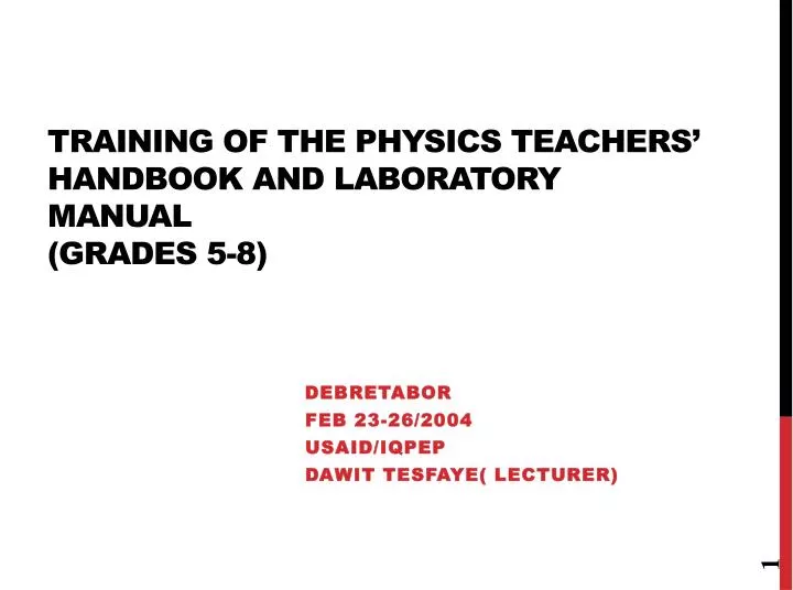training of the physics teachers handbook and laboratory manual grades 5 8