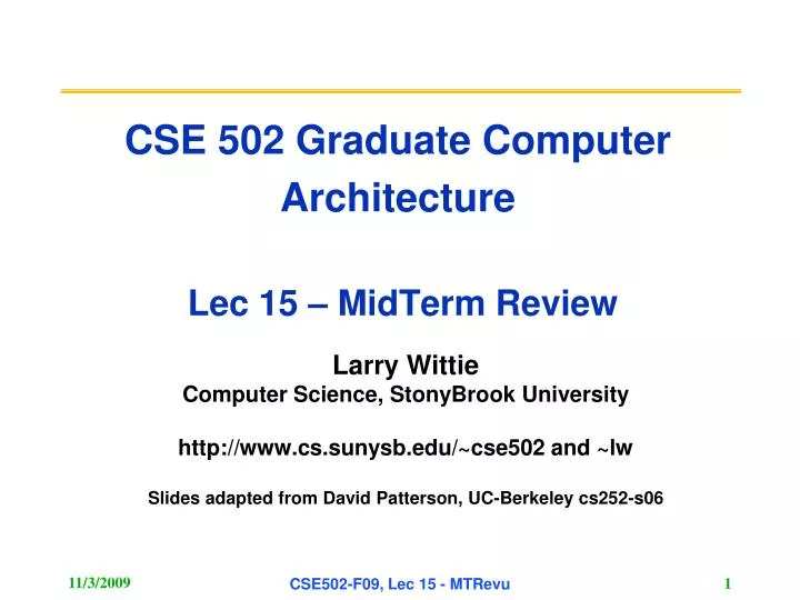 cse 502 graduate computer architecture lec 15 midterm review