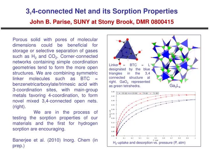 3 4 connected net and its sorption properties john b parise suny at stony brook dmr 0800415