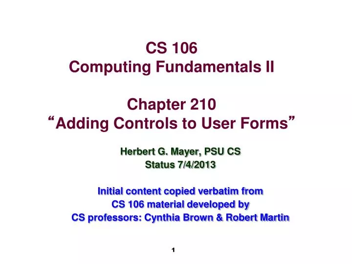 cs 106 computing fundamentals ii chapter 210 adding controls to user forms