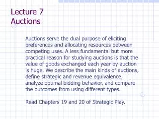 Lecture 7 Auctions