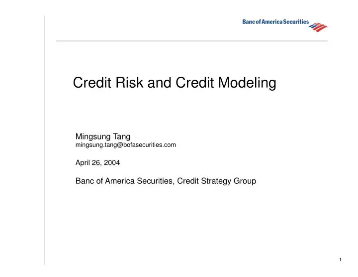 credit risk and credit modeling