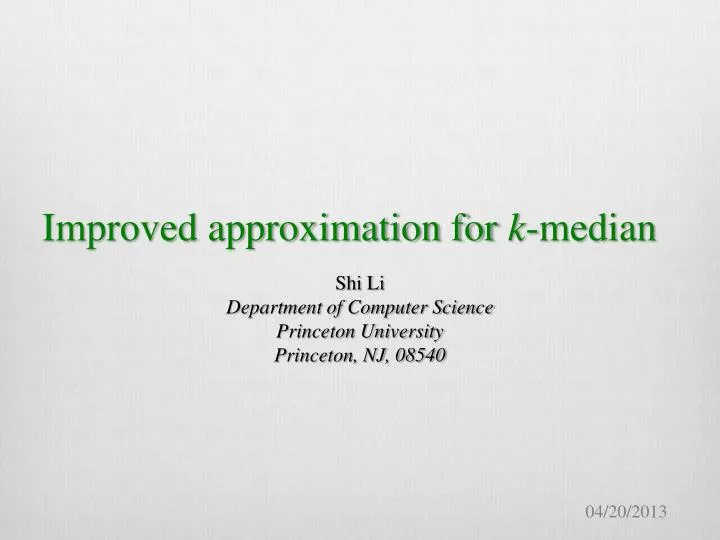 improved approximation for k median