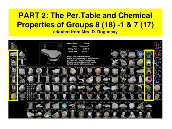 part 2 the per table and chemical properties of groups 8 18 1 7 17 adapted from mrs d dogancay