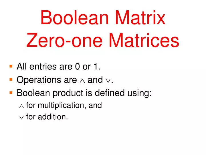 boolean matrix zero one matrices