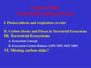Lecture 3&amp;4: Terrestrial Carbon Process I. Photosynthesis and respiration (revisit)