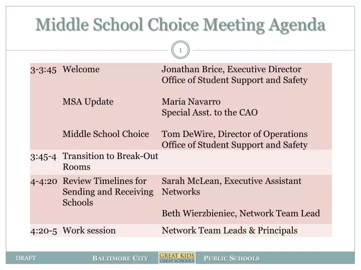 middle school choice meeting agenda
